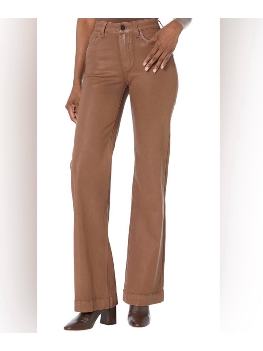 PAIGE LEENAH HIGH-RISE WIDE LEG COATED JEANS IN COGNAC BROWN 29 Boho Western‎